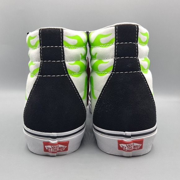 New* Vans Sk8 Hi Top Neon Green Flame Black Suede and True White Men's Size 11 - Picture 6 of 10